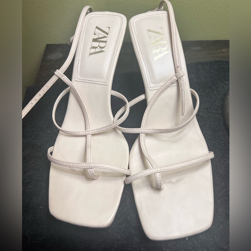 Zara kitten strap heel cream
